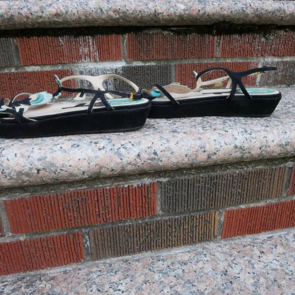 RARE PRADA Floral Black & Blue FAIRY COLLECTION JAMES JEAN 2008 Sandals Size 39 - Picture 2 of 4